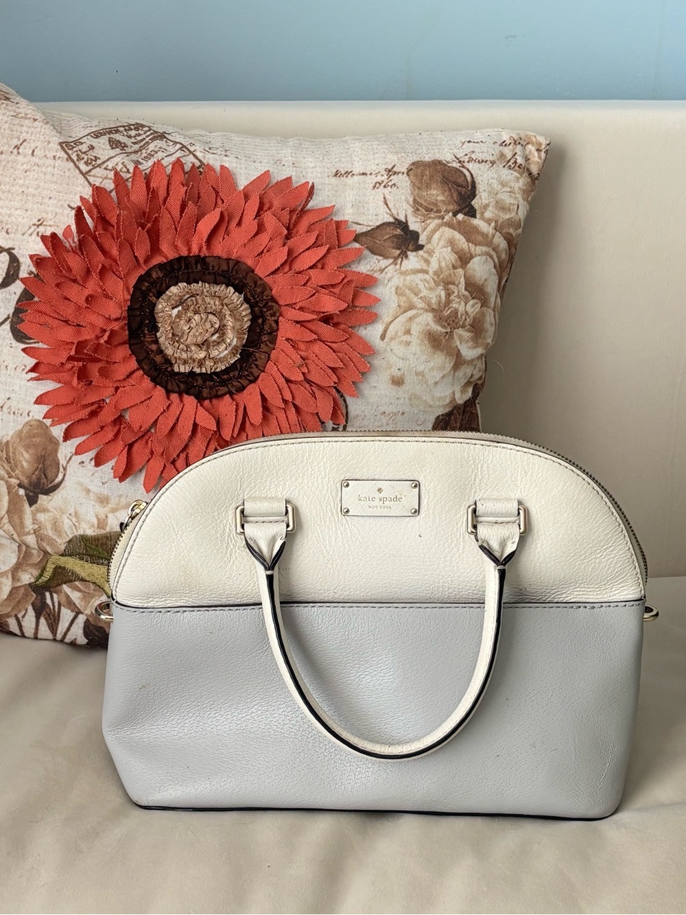 kate spade Two-Tone White and Light Gray Dome Satchel Bag